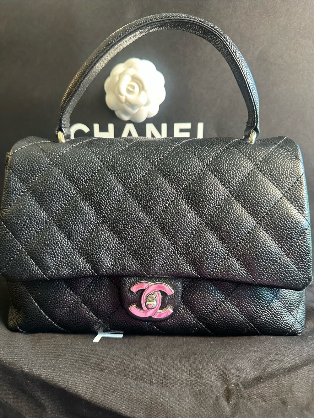 Chanel Vintage Medium Kelly Top Handle Black Caviar Silver Hardware 11 Series
